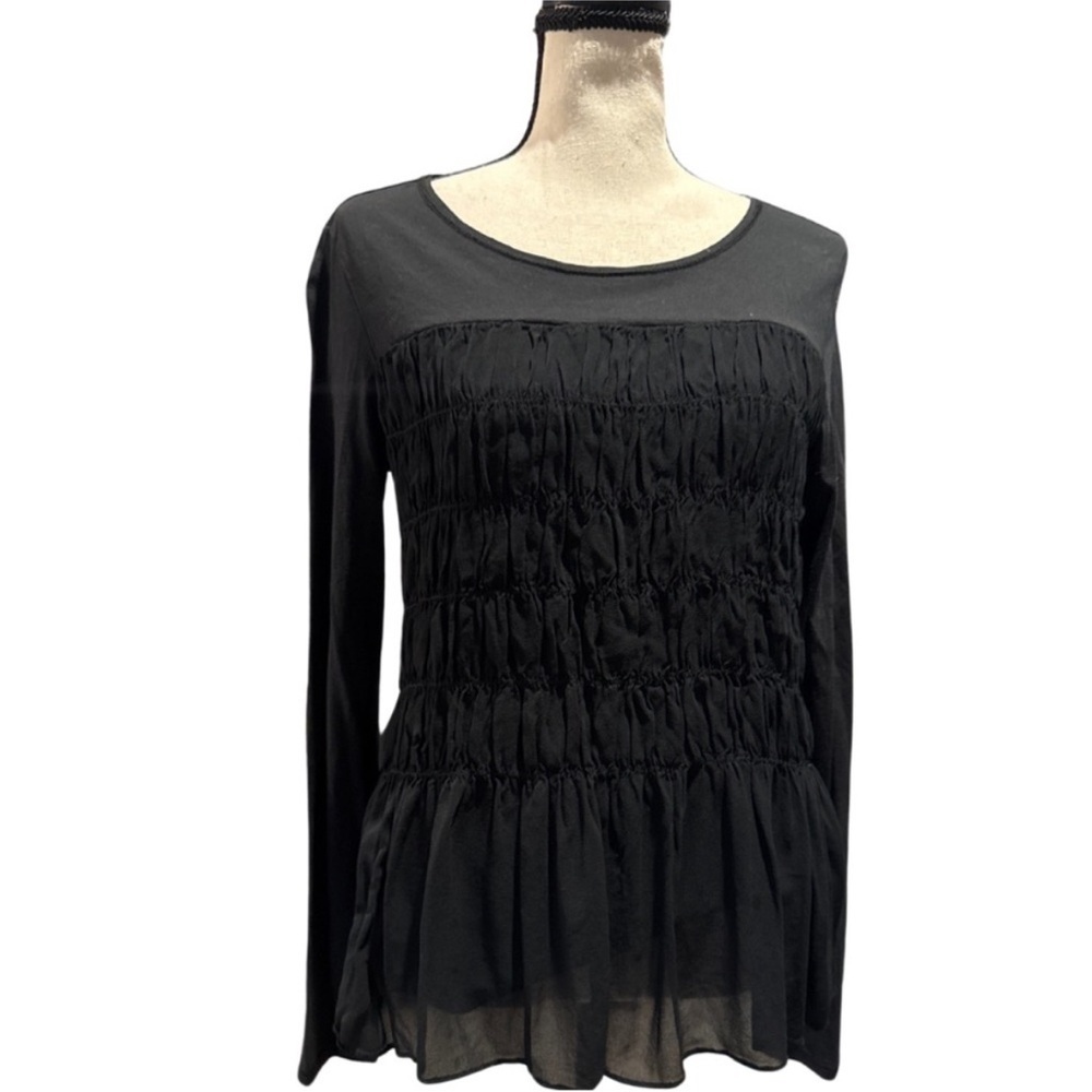 Sundance Textured Long Sleeve Black Stretch Blouse